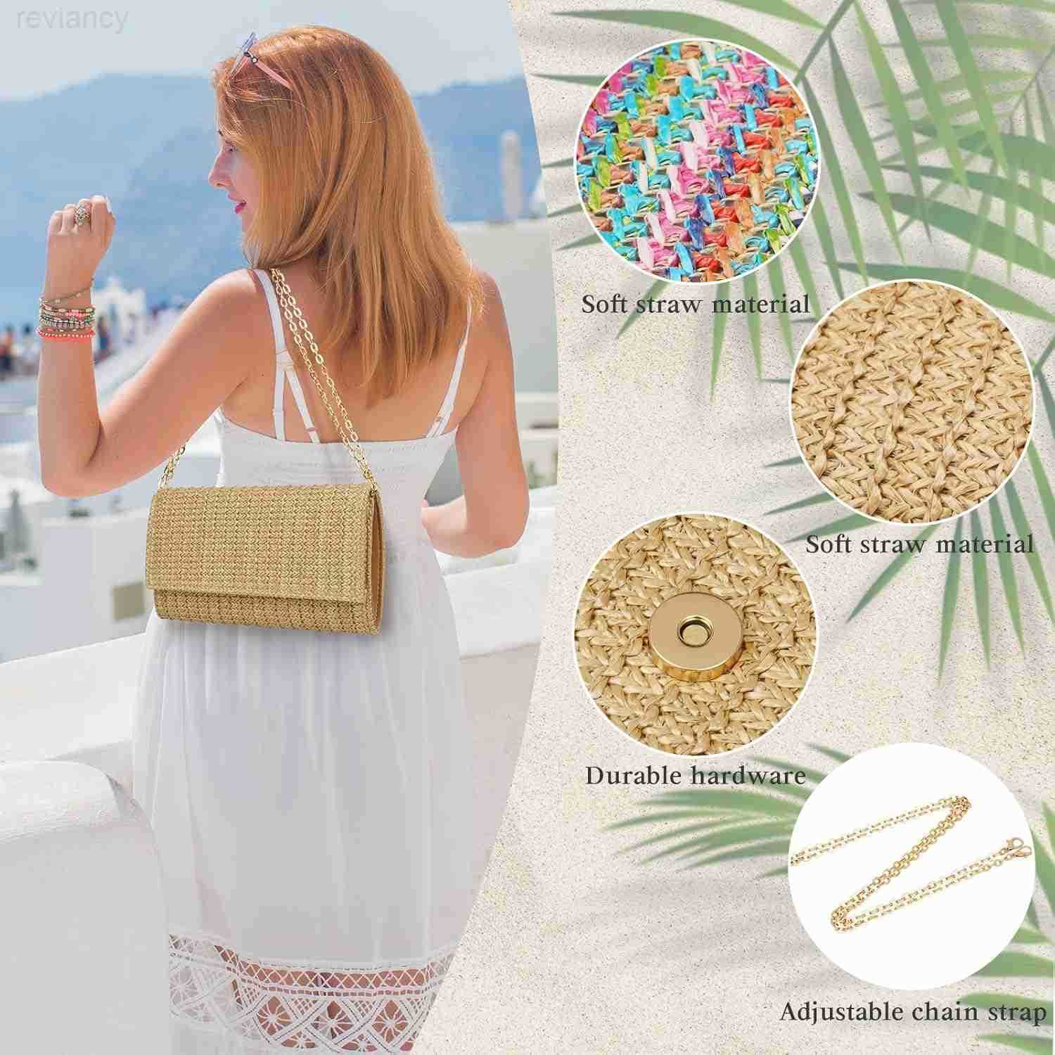 Clutch Purse Shoulder Crossbody Bag Envelope Purse Raffia Handbag for Summer Beach Travel TrendyW250908