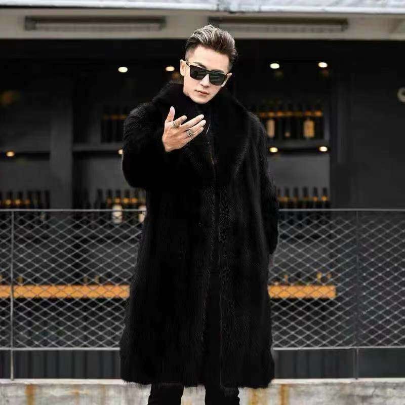 jacket coat Mink Coat for Men, Genuine Mink, Autumn and Winter New Thickened Long Casual Plus Size Faux Fur Coat, Trendy Men's Outerwear