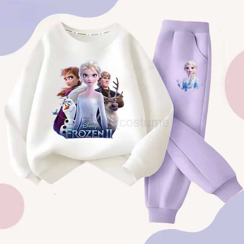Disney Spring Autumn Frozen Elsa and Anna Princess Cartoon Printed Tracksuits Kids Long Sleeve Sports Twopiece Suit Sweatshirt H250908
