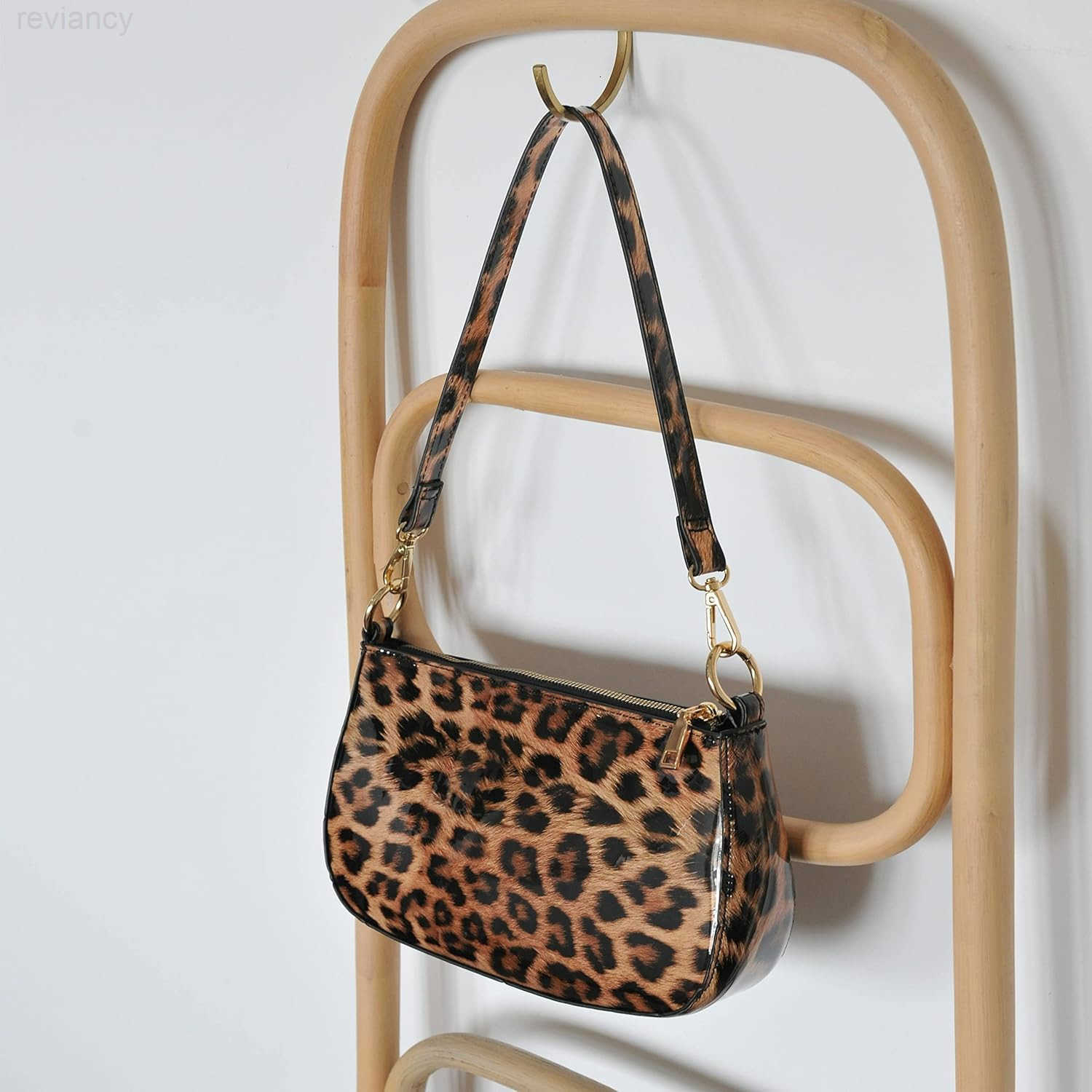 Leopard 90s Women Shoulder Bag Glossy Patent Vegan Leather Crossbody Bag Clutch PurseW250908
