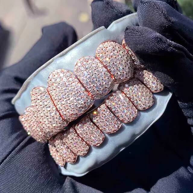 Factory Price Custom Honeycomb 925 Silver Jewelry Teeth Grillz Iced Out Diamond Cut Vvs Moissanite Grillz For Rapper Teeth