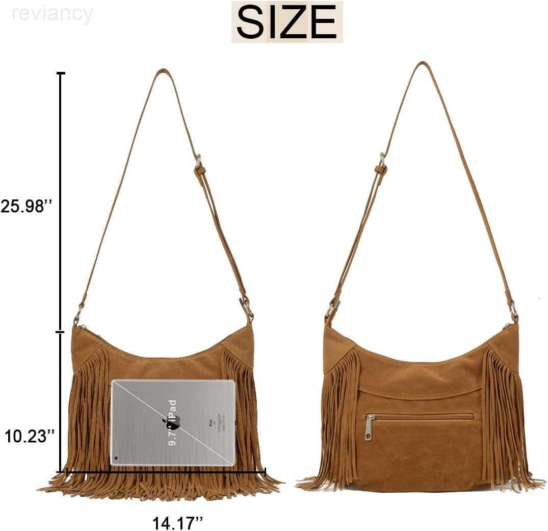 Fashion Women Fringe Hobo Bag Western Purse Shoulder Bag Vegan Suede Tassel Hippie Crossbody BagW250908