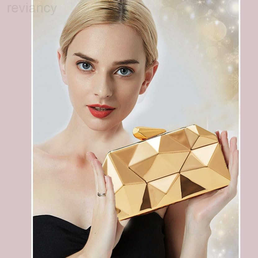 Women Lattice Pattern Metal Evening Clutch BagGeometric Evening Clutch Purse Handbag With Chain StrapW250908