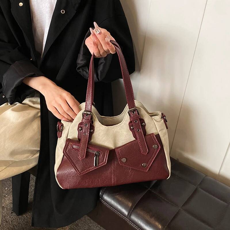 Retro Style Handbag Fashionable Simple Personalized design Women's Shoulder Bag Autumn New Item Rock Pattern Designer Bag Women's Handbag
