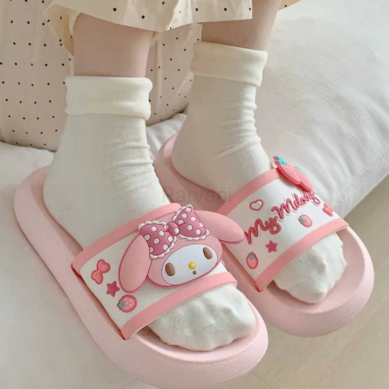 Sanrio Sanrio My Melody Cinnamoroll Hello Kitty Kuromi Slippers Womens Summer Non Slip Thick Sole Slippers Y2K Cute Girl Home Slippers L250909