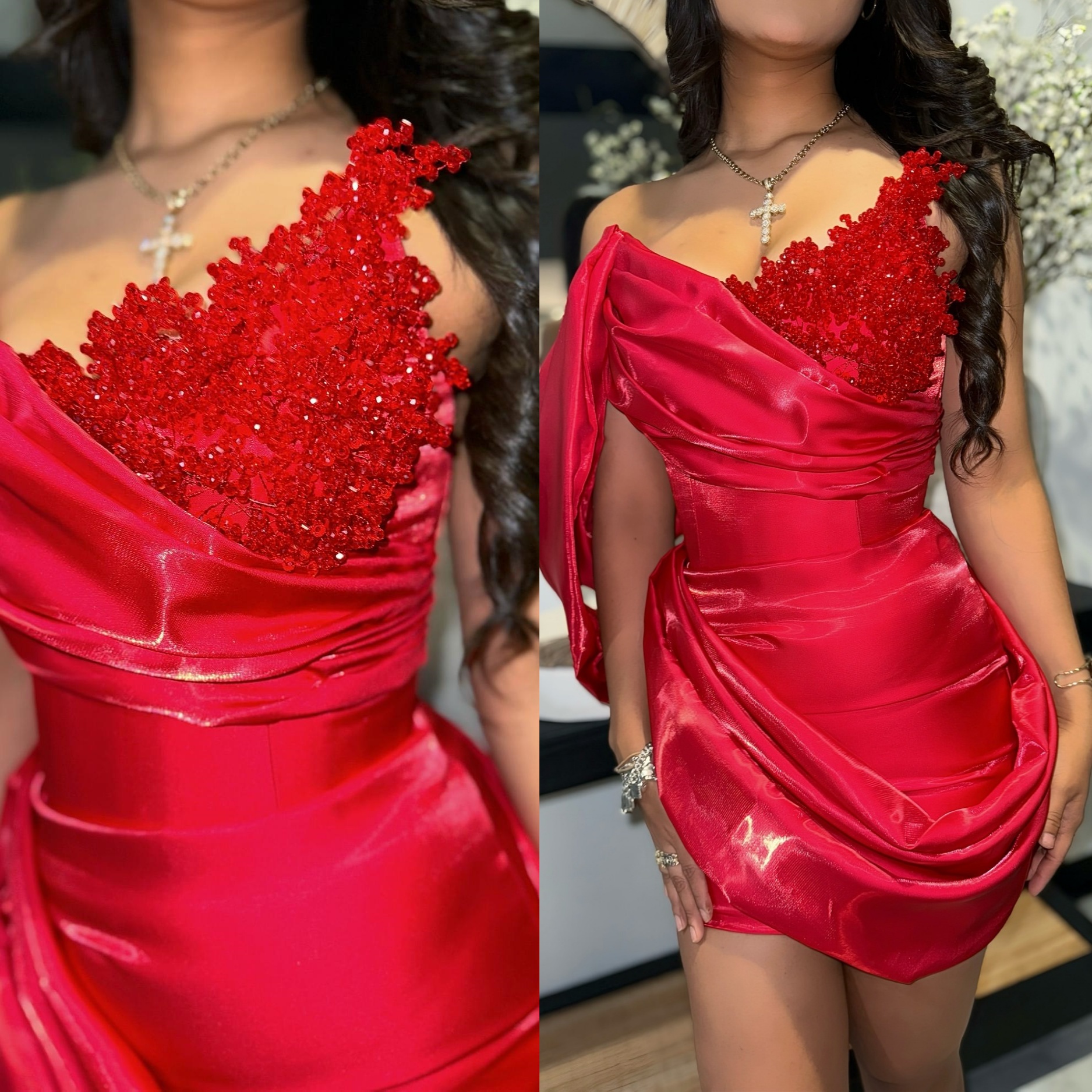 Chic Red Sheath Cocktail Dress Sweetheart Beaded Satin Short Stylish Mini Graduation Homecoming Dresses For Special Occasions Sweetheart Gowns
