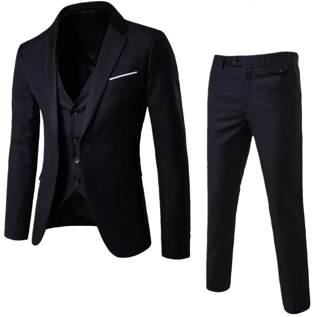 Three Piece Sets Men Turn Down Collar Cardigan Full Sleeve Solid Wedding Gown Blazer Suits Button Pants Smart Casual 2025 250908