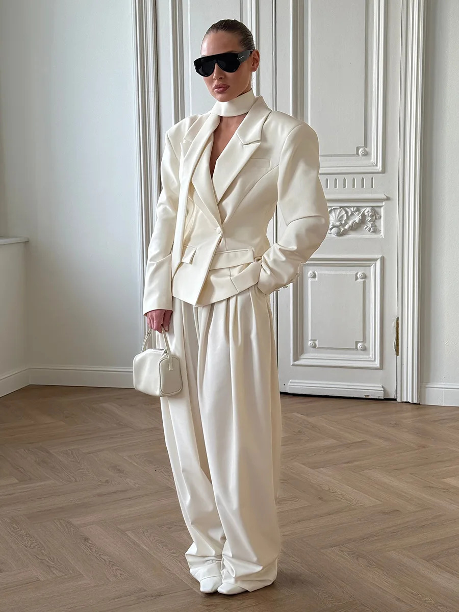 Blubelle Autumn Winter Womens Belted Neckline Tie Blazer Structured Shoulders Short Jacket Elegant Office Commuting Coat 250908