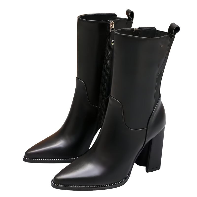 New fashion boots luxury designer shoes genuine leather letter martin boots outdoor anti slip motorcycle boots women's sexy high heels pointed formal banquet shoes