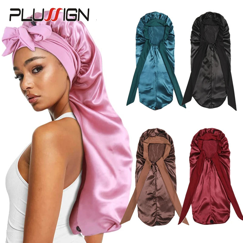 Soft Silky Long Satin Bonnet For Natural Hair And Curly Hair Large Size Hair Cap With Tie For Comfortable Night Sleep 1Pcs250908
