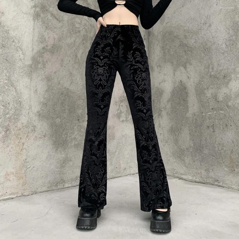 Women's Pants Summer Dark Bell-bottom Fashion Style Suede Embossed Design Casual Trousers For Women Z260314