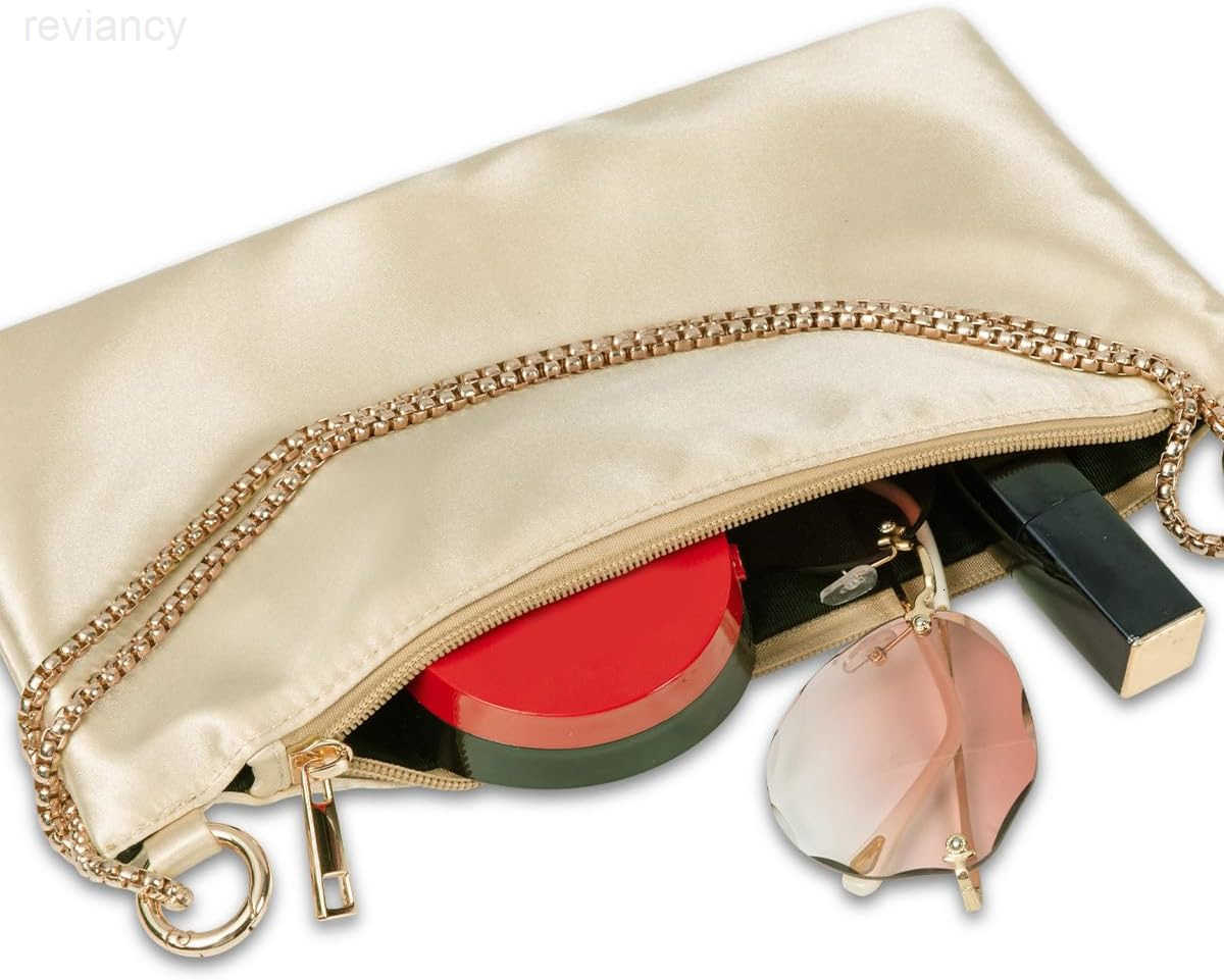 Womens Satin Evening Bag Clutch Purse Handbag for Women Wedding Shoulder Bag with 2 Chains for Formal Cocktail PartyW250908