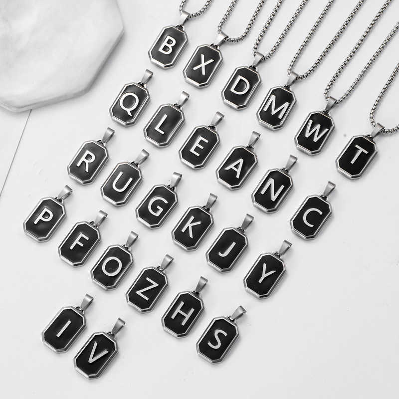 Vnox A-Z Initial Letters Men Necklaces Geometric Pendant with Box Cuban Rope Chain Stainless Steel Square Simple Collar Z250614