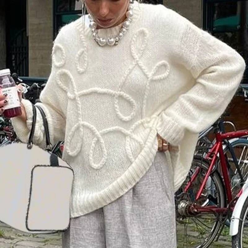 2025 Women's design Round Neck Hoodie Fashion Loose Casual Solid Color Sweater Retro Office Women's Sweater Spring Sweater Autumn/Winter New