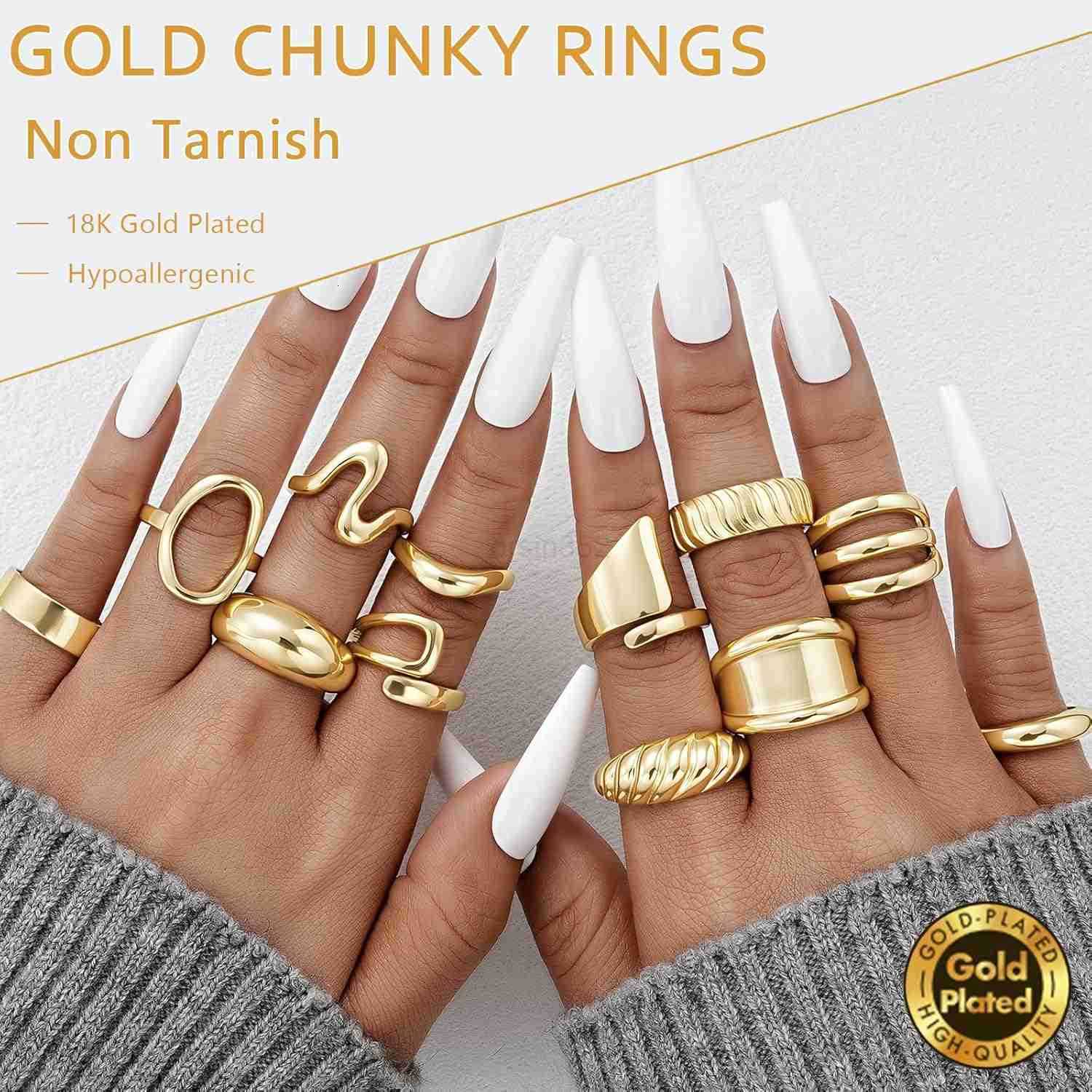 12 PCS Chunky Gold Stackable Rings for Women Non Tarnish 18K Gold Plated Statement Open Stacking Rings Knuckle Band Ring Set Y260117