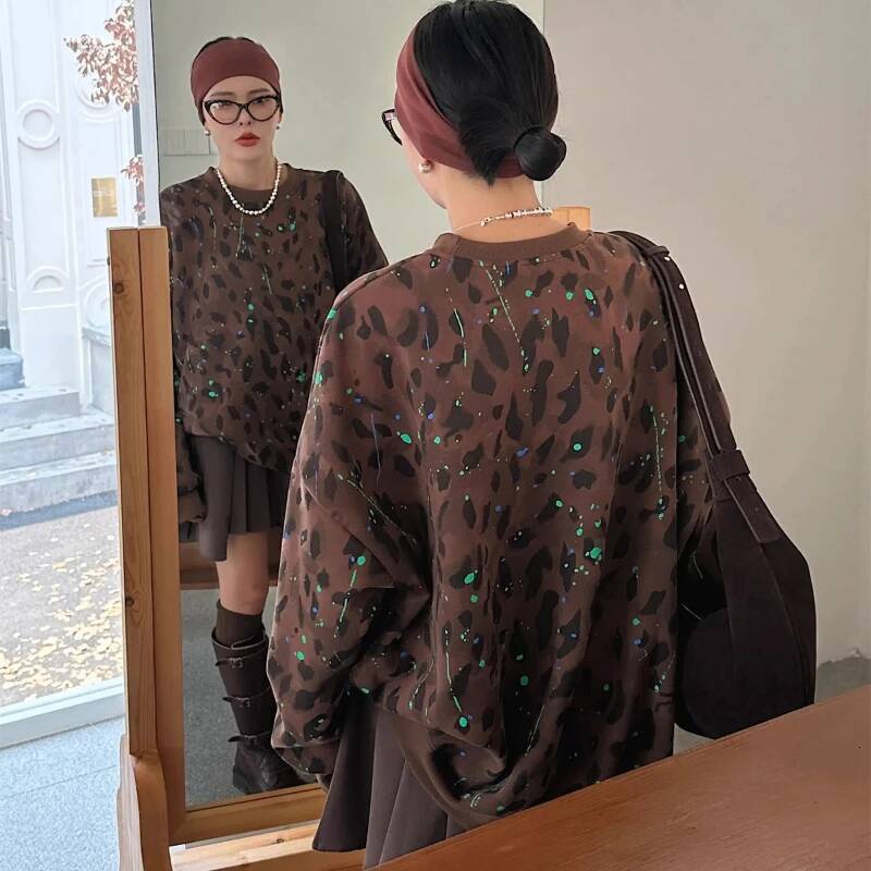 design 2025 leopard print street personality plus size sportswear YK French fashion warm pullover autumn and winter new trend designer clothing