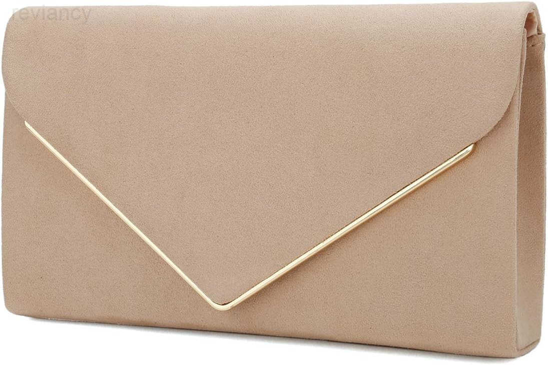Faux Suede Clutch Bag Elegant Metal Binding Evening Purse for WeddingPromBlackTie EventsW250908