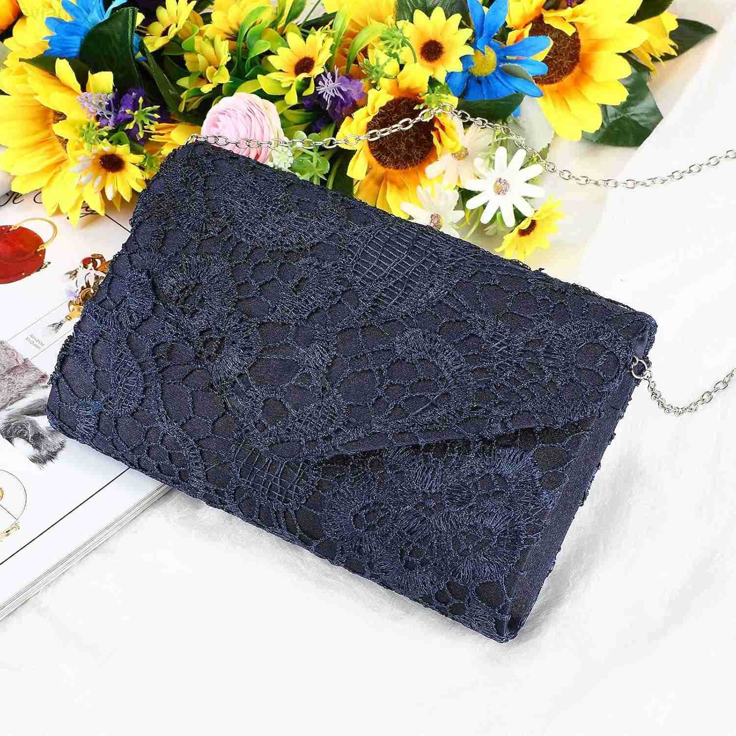 Evening Bag Lace Clutch Purse for Women Formal Elegant Envelope Wedding Party Cocktail Crossbody Shoulder BagW250908