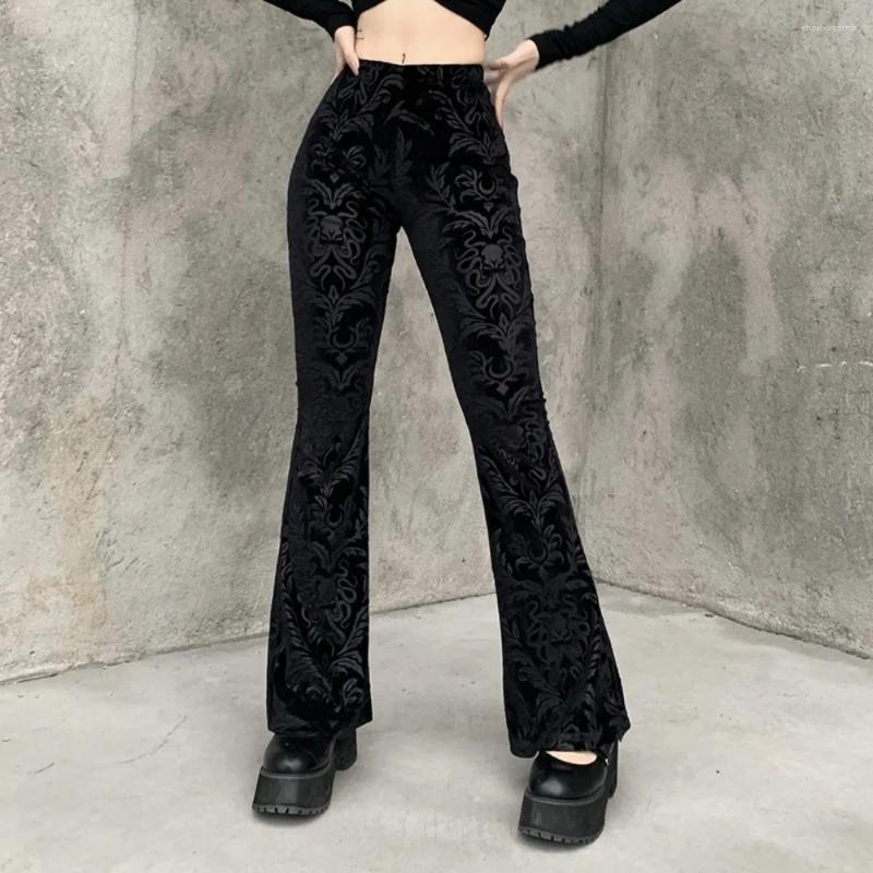 Women's Pants Summer Dark Bell-bottom Fashion Style Suede Embossed Design Casual Trousers For Women Z260314
