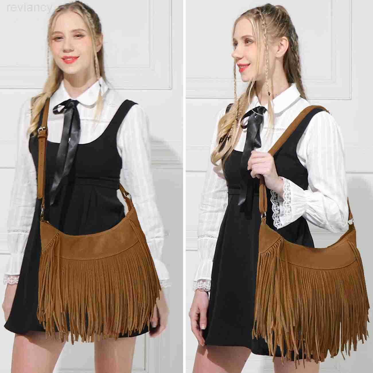 Fashion Women Fringe Hobo Bag Western Purse Shoulder Bag Vegan Suede Tassel Hippie Crossbody BagW250908