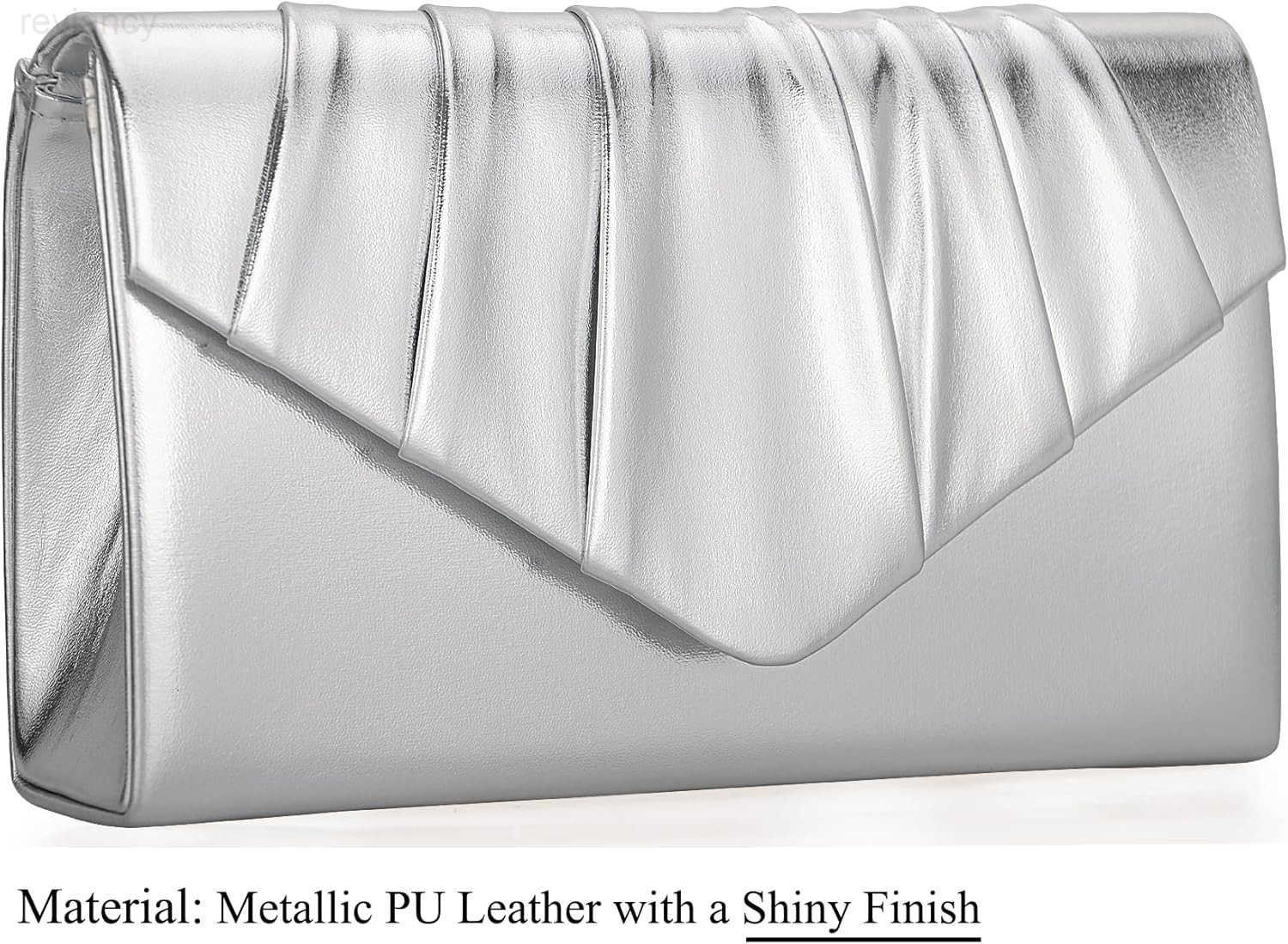 Women Evening Clutch Purse Shimmering Metallic PU Leather Pleated Flap Envelope Handbag for Wedding Prom PartyW250908