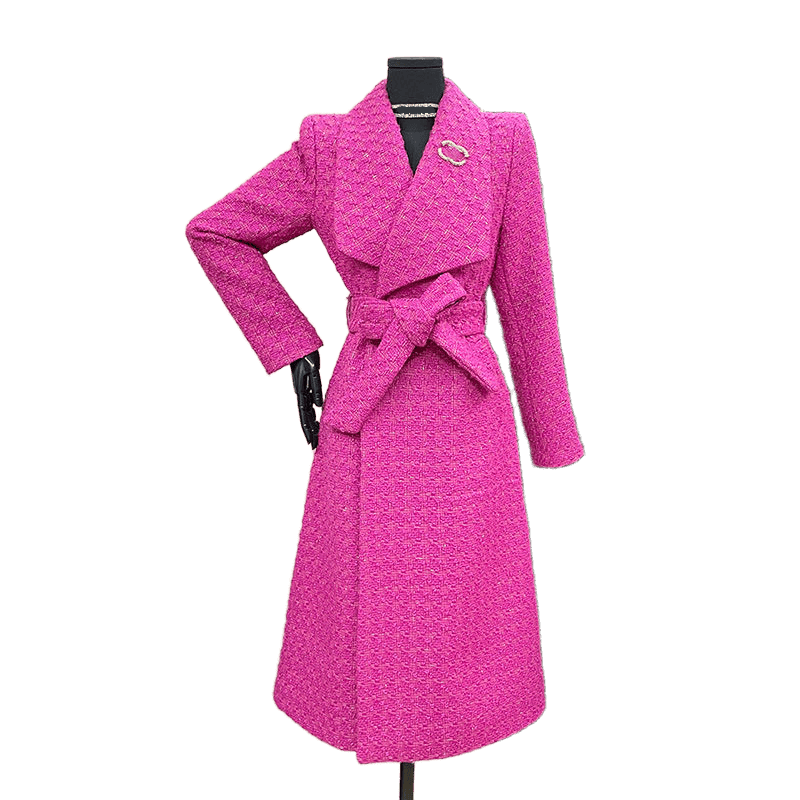2025 Designer Fashion Jacket Square Collar Knee Wool Jacket High-end Sequins Fashion Stitching Korean Slim Suspended Women's High-end Jacket