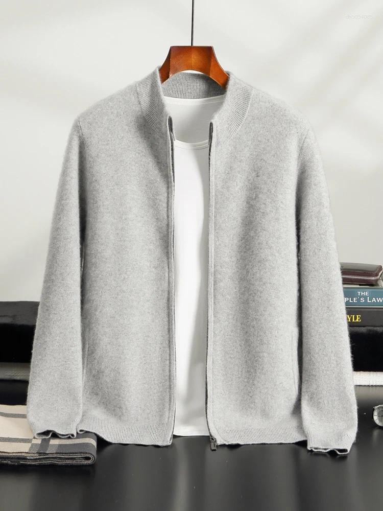 Mens Tracksuits Men Mock Neck Zippers Cardigan Cashmere Sweater Pants Sets Elastic Waist Pencil Trousers Knitted Thicken Clothing