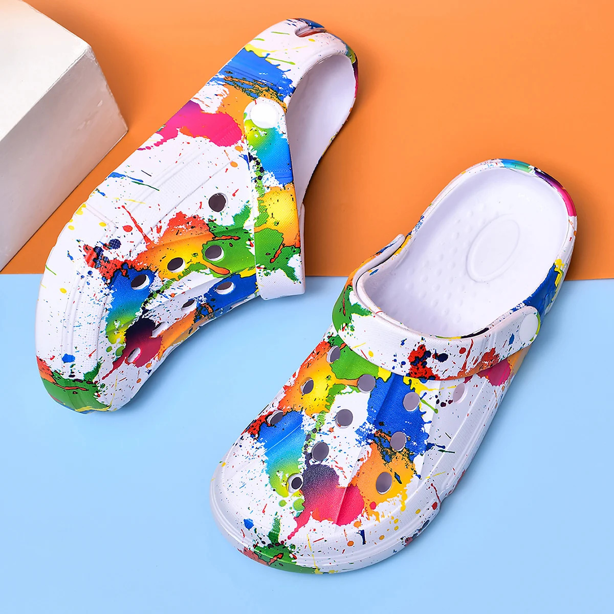 Couple Style Mens and Womens Clogs Sandals Slippers Inkjet Pattern Air Cushion Breathable Beach Sandals Outdoor ThickSoled Mu 250908