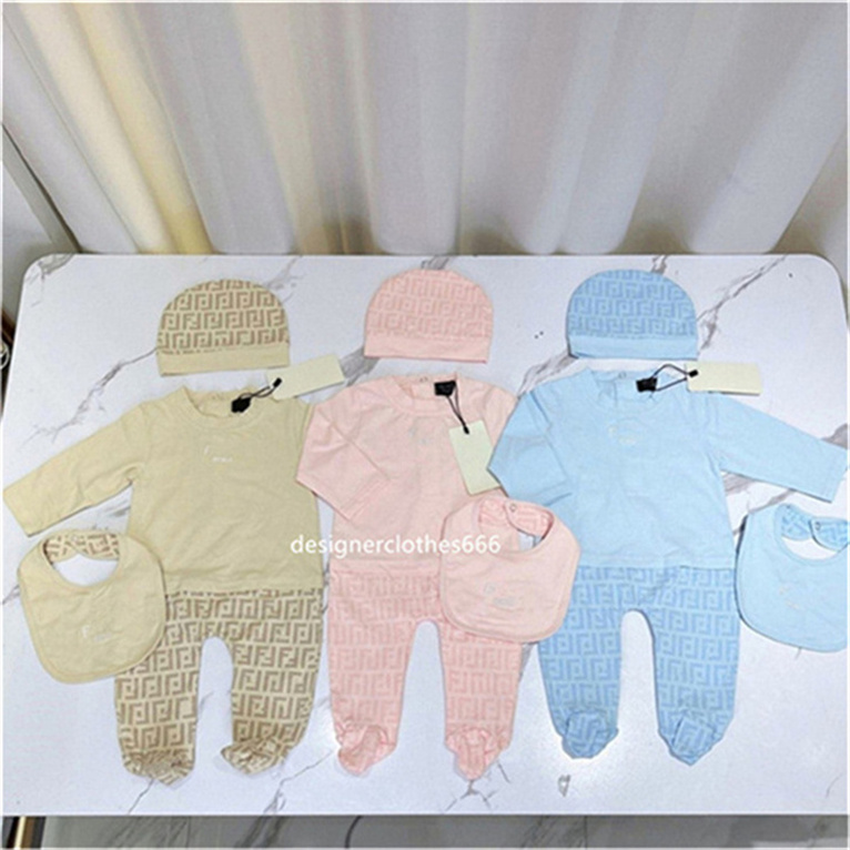 A three-piece set of pure cotton crawling clothes, scarves and hats designed by the designer for newborns Kids Clothing Rompers A1