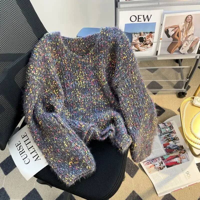 2025 Soft Style Polka Dot Lazy Sweater Women's S Trend Autumn/Winter New Loose Version Soft Soft Knitted Top V-neck Pullover design Autumn/Winter