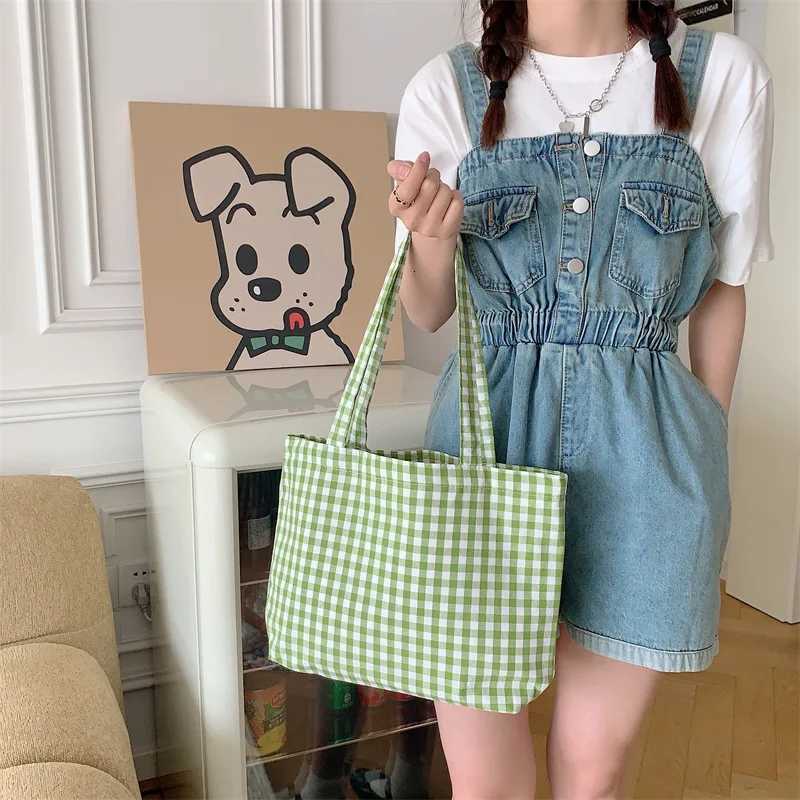 Youda Ladies New Style Canvas Fabric Plaid Shoulder Bag Fashion Simple Handbag Large Casual Capacity shopping Tote Bags R250908