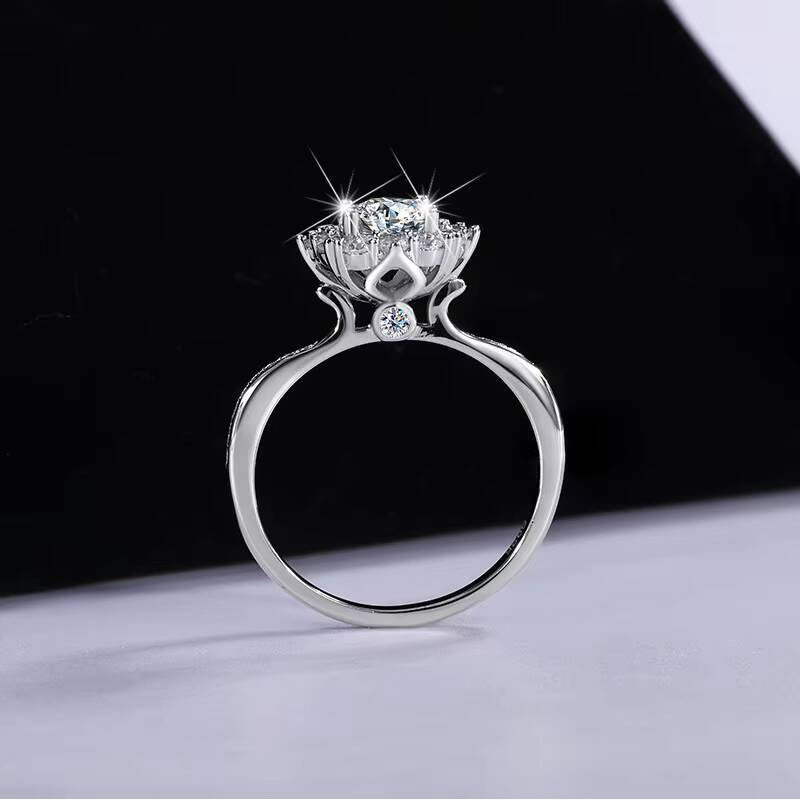 Brilliant Fourclaw Flower Moissanite S925 Sterling Silver Ring Engagement Proposal Fashion Jewelry