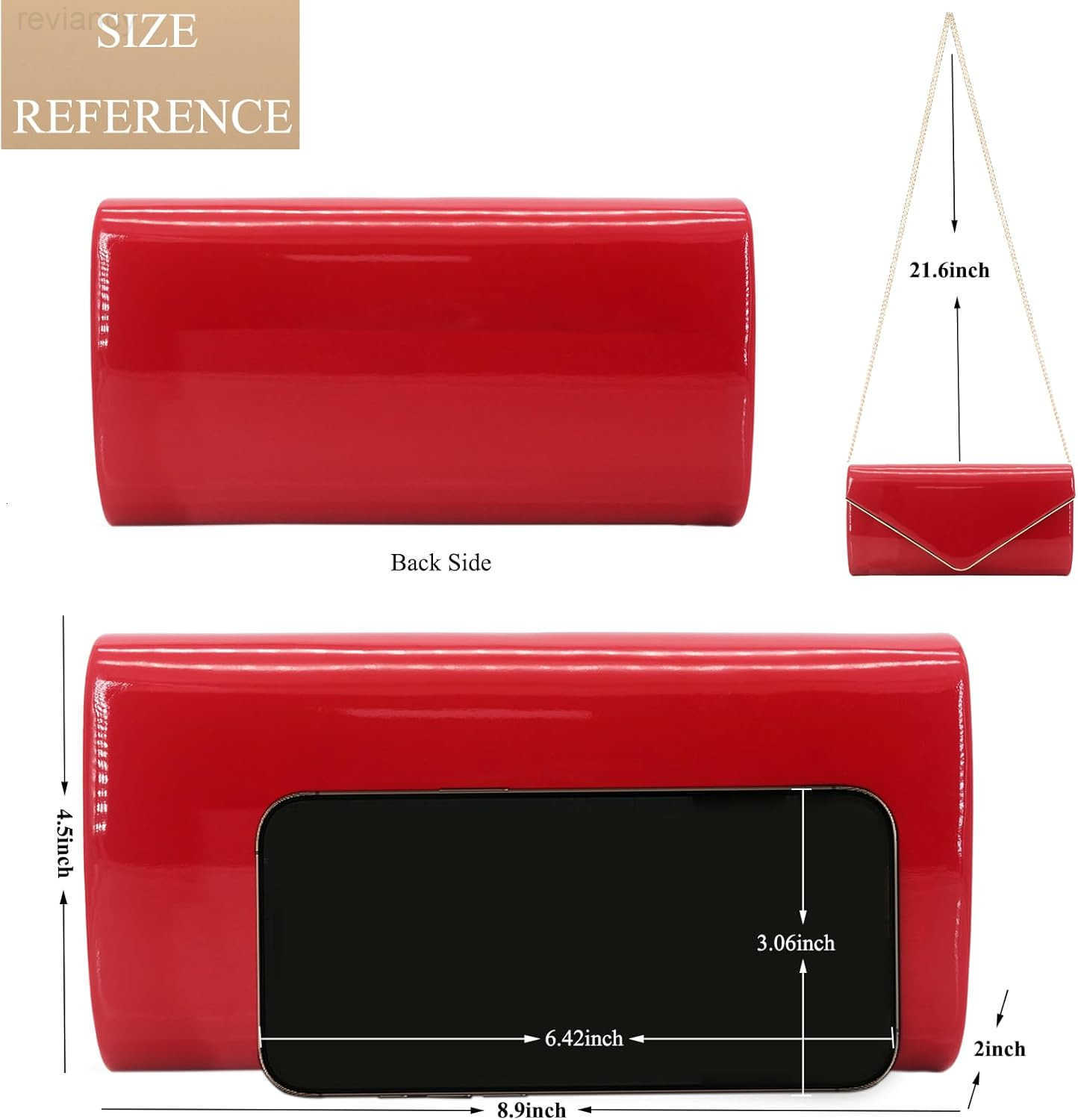 Envelope Clutch Purse for Women Shiny Patent Leather Foldover Evening Bag Formal HandbagW250908