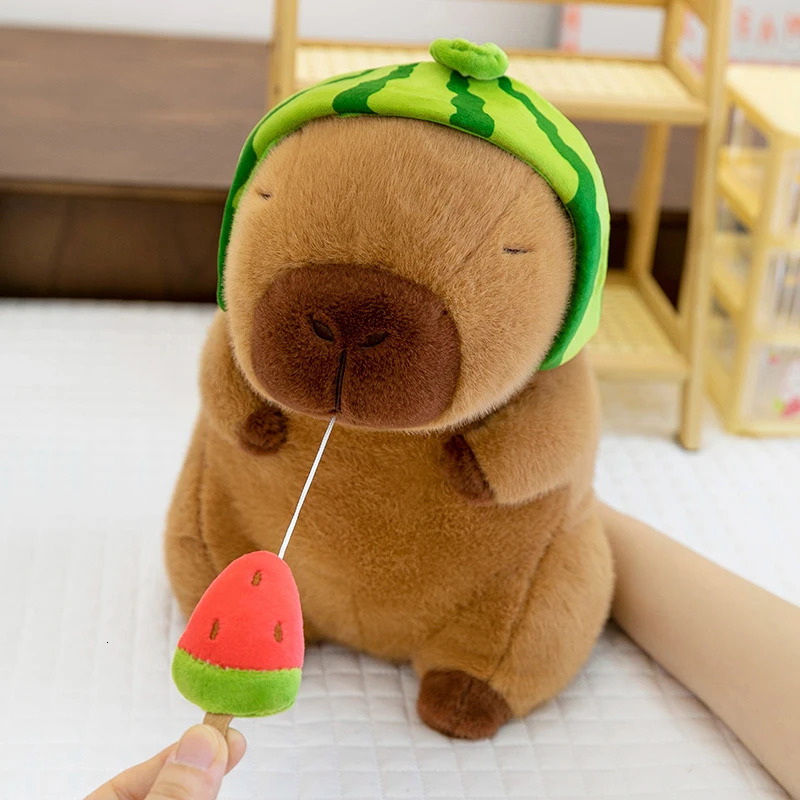 2330cm Lovely Watermelon Plush Toy Stretchable Fluffy Brown Animal Capybara Stuffed Doll Friends Gift250908 XJ260303