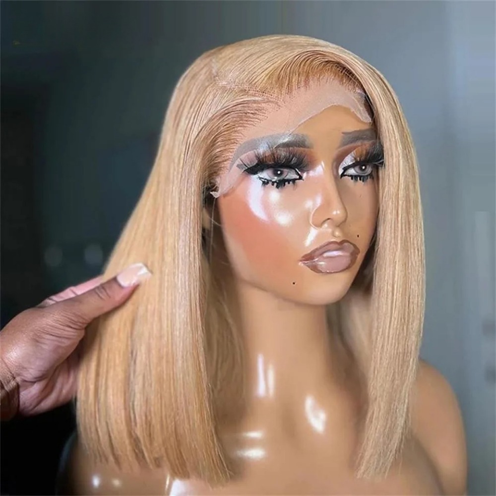 200% Density Honey Blonde Wig 13x6 HD Lace Front Wig Short Bob Human Hair Wig Bone Straight Lace Frontal Wigs Human Hair Pre Plucked Glueless Wigs for