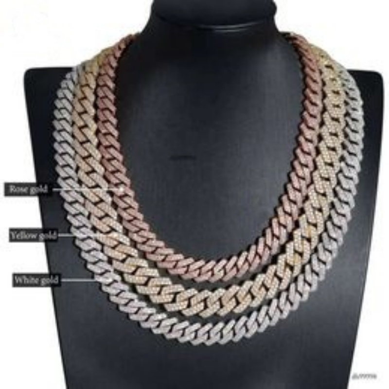 Top Quality D VVS 8mm-20mm Iced Out Hip Hop Cuban Chain Necklace Bracelet with BLING for Men and Women