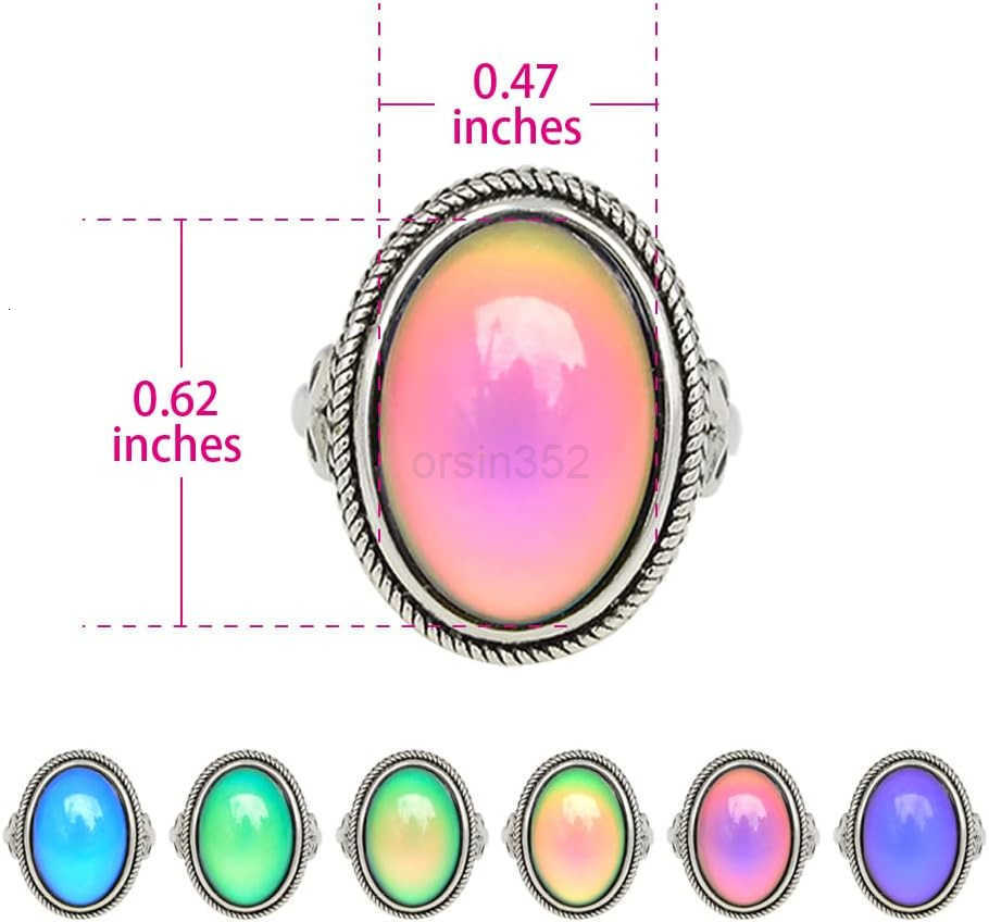 Style Antique Silver Plating Brass Oval Stone Color Change Mood Ring Size AdjustableW250908