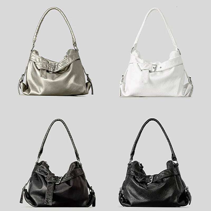 Large Capacity Soft Leather Tote For Women Vintage Y2k Punk Bags Ladies Travel Commuting Handbags Motorcycle Crossbody Bag