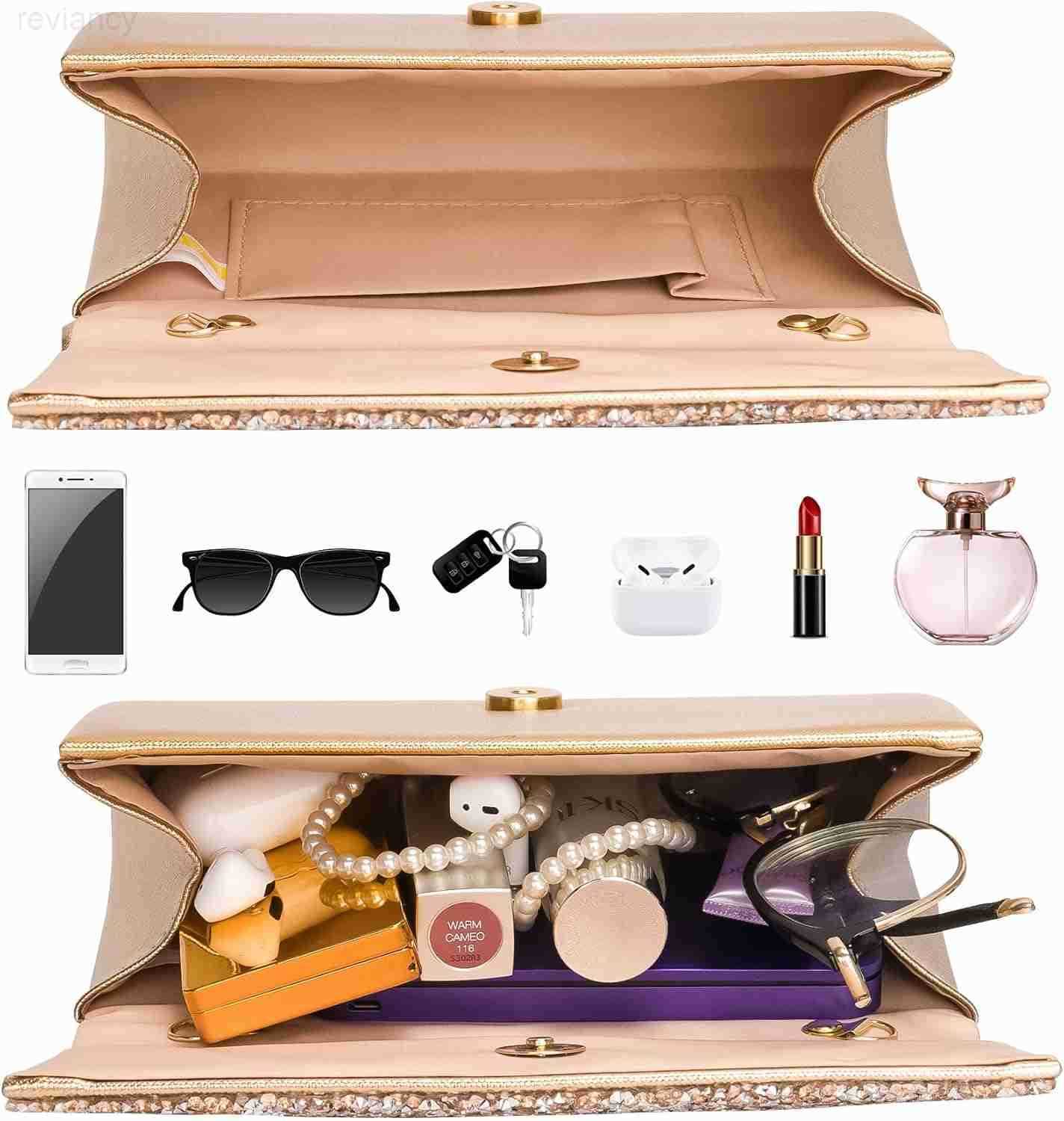 Womens Evening Handbags Bling Rhinestone Purse wChain Stunning Rose Gold Envelope Clutch Bag Formal Shoulder Crossbody Bag for Prom Bachelor Party Wed