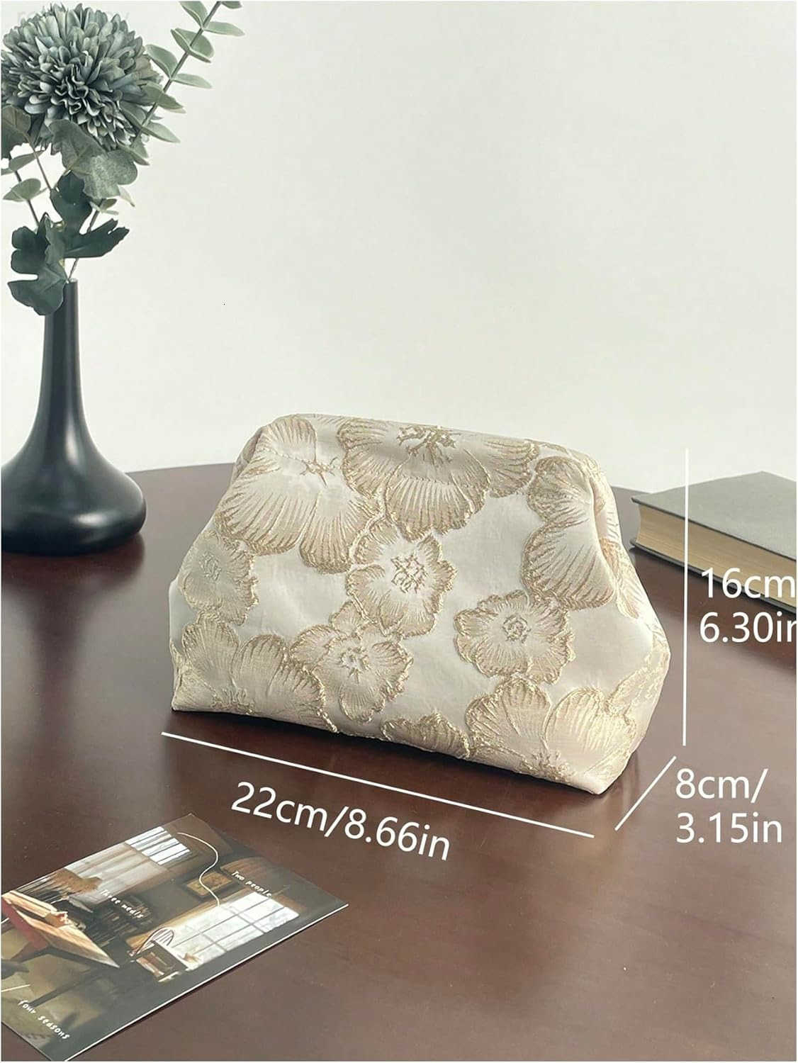 Womens Flower Embroidery Clutch Purse Kiss Lock Shoulder Bags Evening HandbagW250908