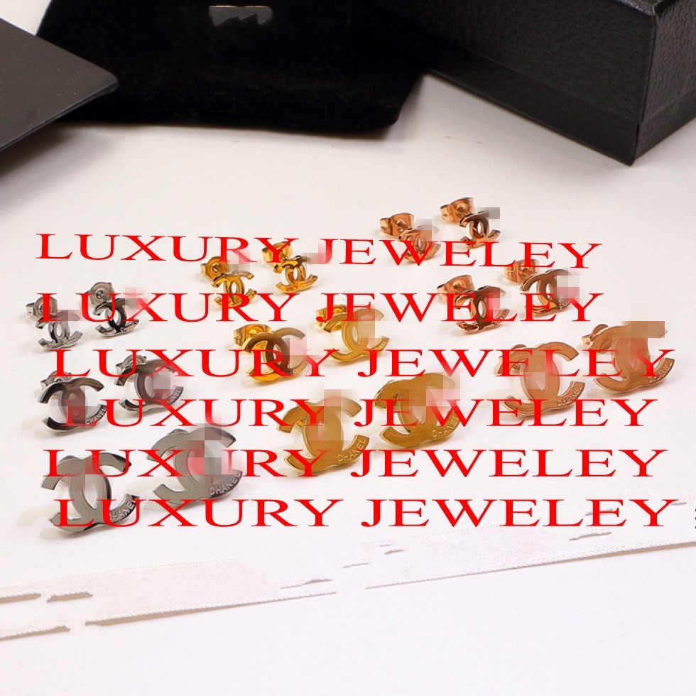 Luxury branded simple 316L stainless Steel Women girl big small middle designer stud Earring 18k rose Gold Silver Wedding Party letter Jewelry never fade