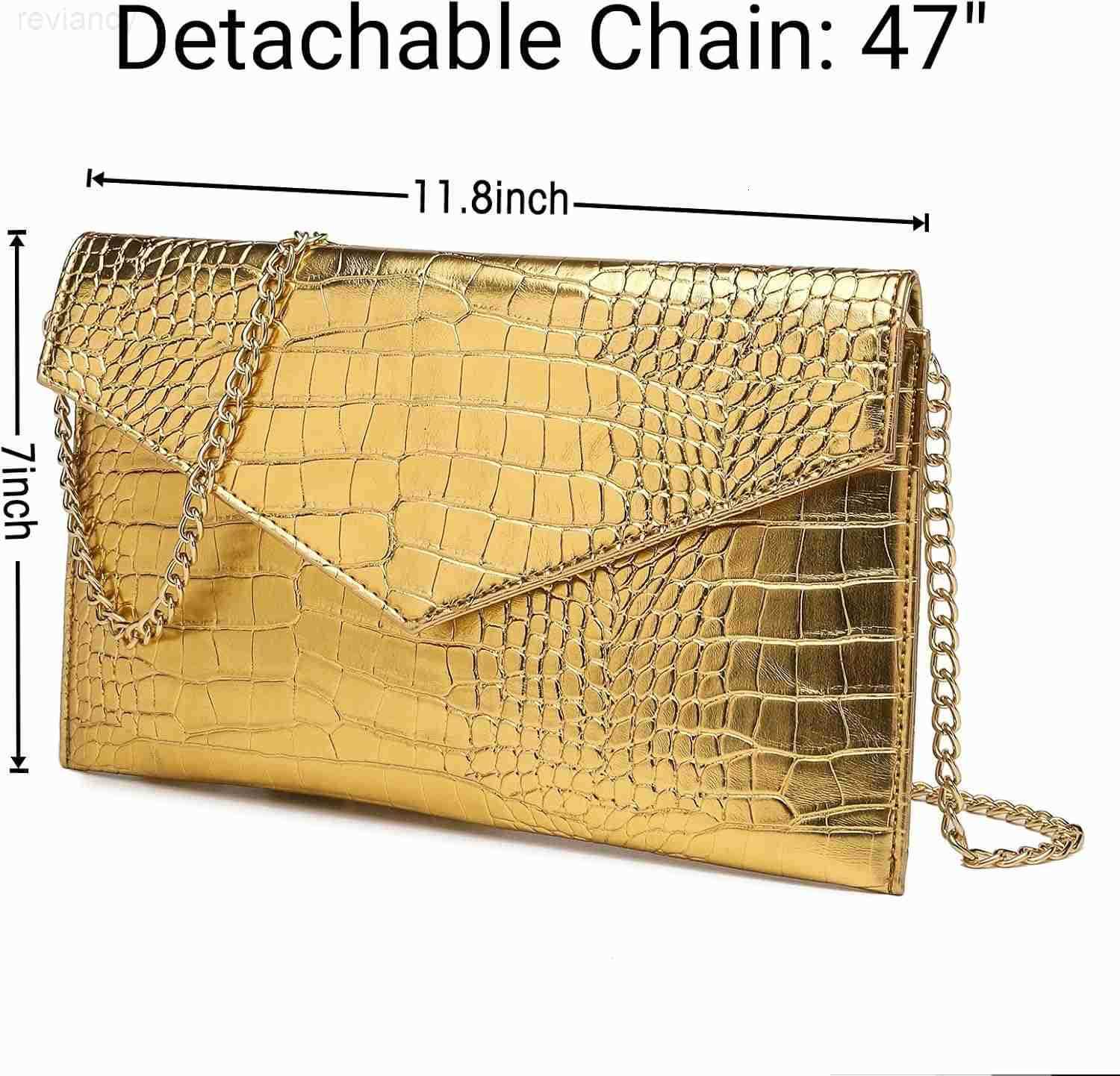 Women Envelope Clutch Purse Handbag Metallic Leather Crossbody Shoulder Foldover Evening Bag Formal Wedding PartyW250908