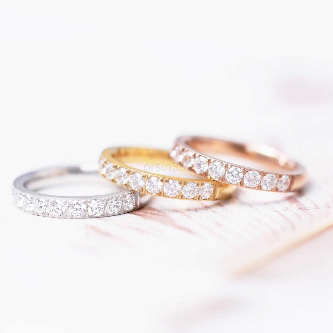 3mm Women Titanium Engagement Ring Half Cubic Zirconia Eternity Wedding Band Size 313 Y260117