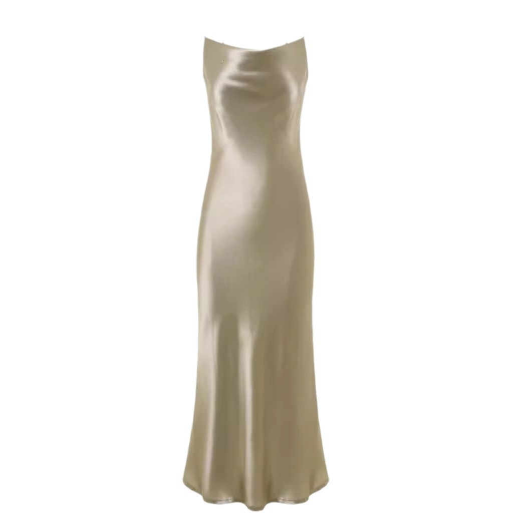 HighEnd Acetate Satin Spaghetti Strap Dress for Women Summer Draped WaistCinching Bodycon Dress Socialite Mermaid Long Dress 240329