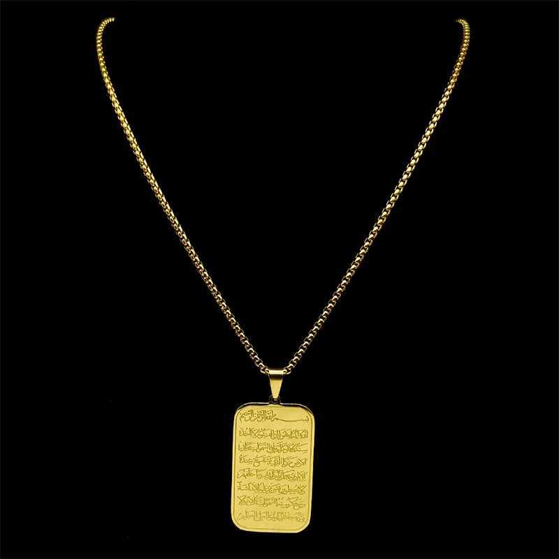 Islam Religious Muslim Pendant Necklace for Women Men Stainless Steel Gold Color Arabic Quran Medal Chain Jewelry W25908