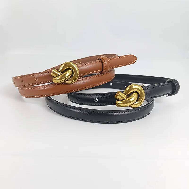 Belts Designer Genuine Leather For Women Black Thin Women's Belts Female Knot Buckle small Corset Waistband Jeans Belt