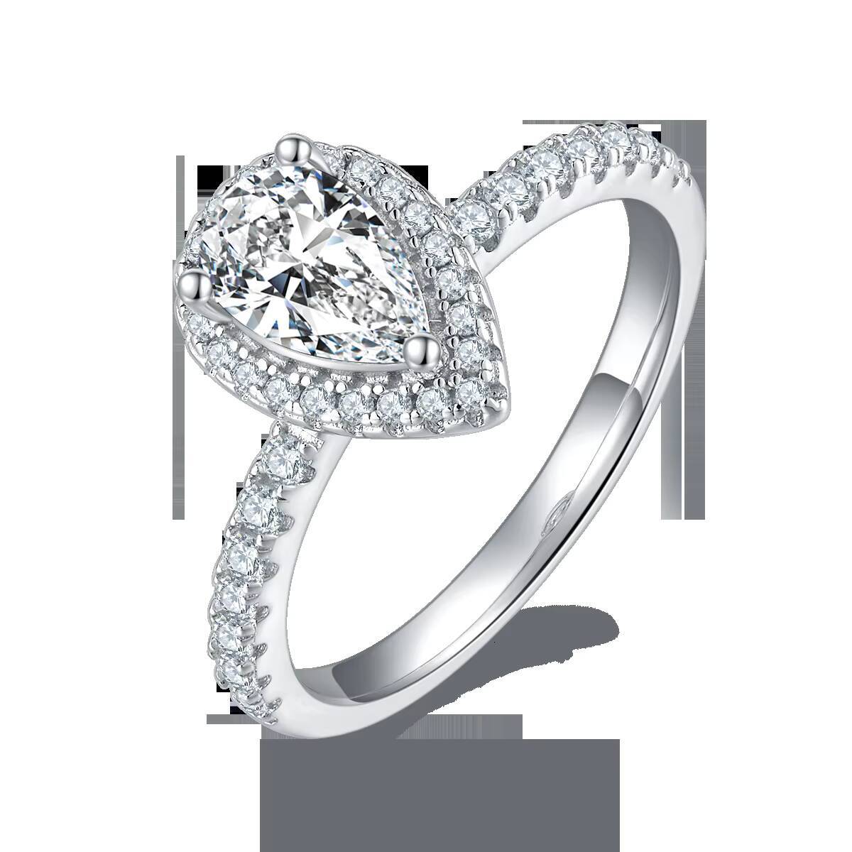 Moissanite Sterling Silver S925 Women Wedding Rings Engagement Moissanite Pearshaped Ring Factory Price Teardrop Shape Rings
