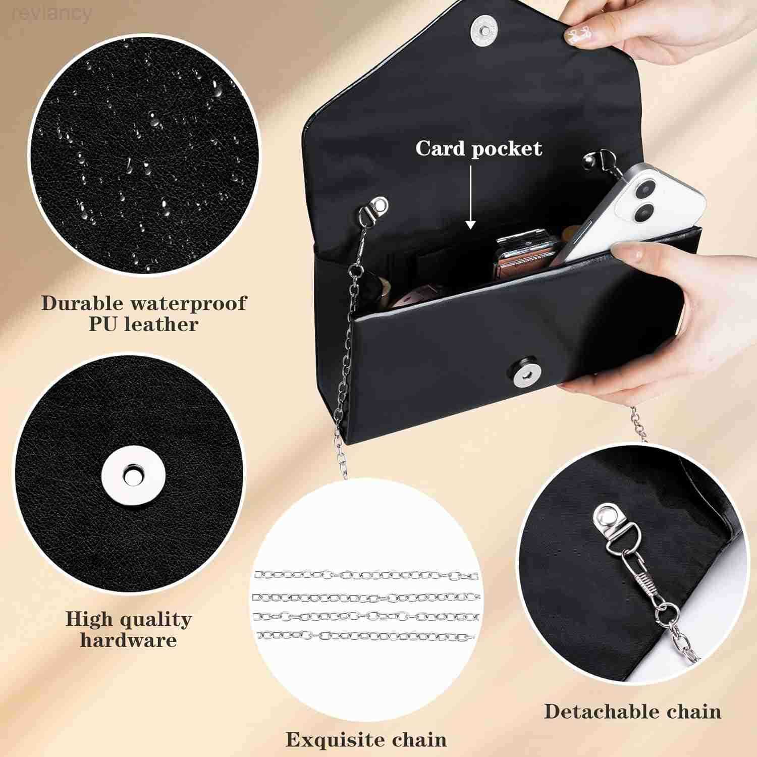 Envelope Clutch Purse for Women Vegan Leather Evening Bag with Chain Strap Wedding Cocktail Party Formal HandbagW250908