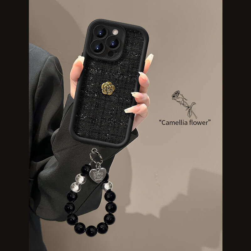 DHelectronics Luxury Silicone iPhone Case with 3D Camellia & Detachable Bracelet, Anti-Scratch Shockproof Cover for iPhone 13 14 15 16