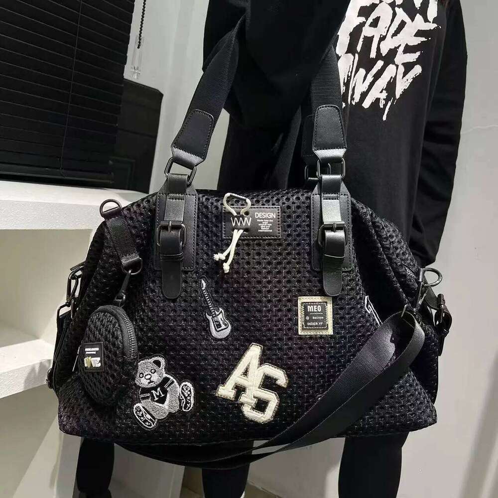 Fashionable Women's Mesh Nylon Adhesive Tote Large Capacity Splicing Shoulder Bag, Short Distance Travel Casual Handbag